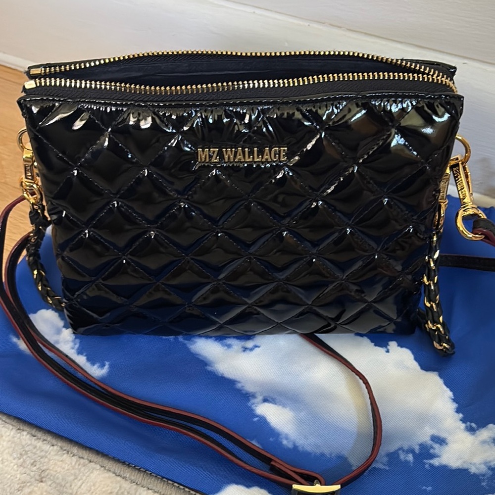 MZ Wallace Crosby Pippa Black Patent  Quilted Bag